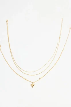 Necklaces-Dynamite Layered Heart Pendant Dotted Necklace White