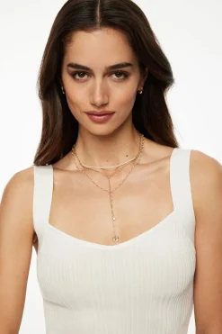 Necklaces-Dynamite Layered Mini Pearl Y-Neck Necklace White