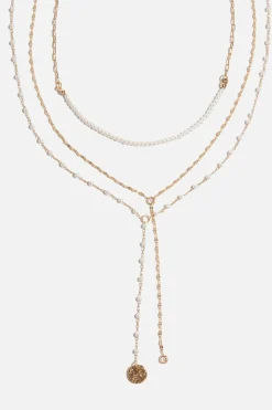 Necklaces-Dynamite Layered Mini Pearl Y-Neck Necklace White