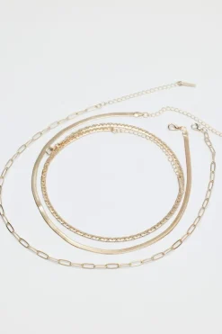 Necklaces-Dynamite Layered Paperclip, Snake & Flat Chain Necklace Yellow