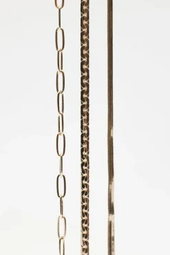 Necklaces-Dynamite Layered Paperclip, Snake & Flat Chain Necklace Yellow