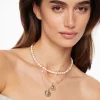 Necklaces-Dynamite Layered Pearl & Worn Medallion Necklace White