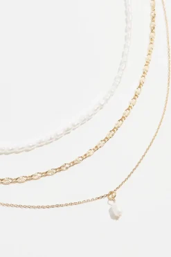 Necklaces-Dynamite Layered Pearl and Chain Necklace White