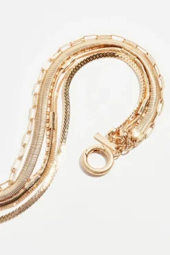 Necklaces-Dynamite Layered Textured Chain Round Necklace Yellow