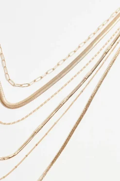 Necklaces-Dynamite Layered Textured Chain Round Necklace Yellow