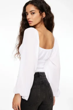 Blouses & Tops | Blouses & Tops-Dynamite Lilie Balloon Sleeve Smocked Top White