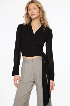 Blouses & Tops | Blouses & Tops-Dynamite Long Sleeve Collared Wrap Blouse Black