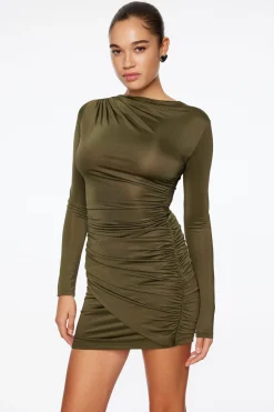Dresses & Jumpsuits | Mini Dresses-Dynamite Long Sleeve Draped Mini Dress Green