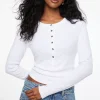 Tees & Tanks | Tees & Tanks-Dynamite Long Sleeve Henley Top White