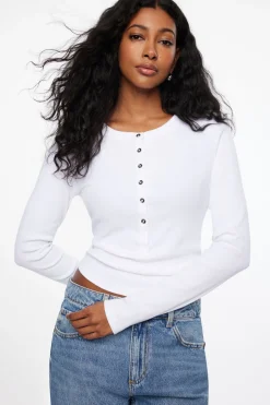 Tees & Tanks | Tees & Tanks-Dynamite Long Sleeve Henley Top White