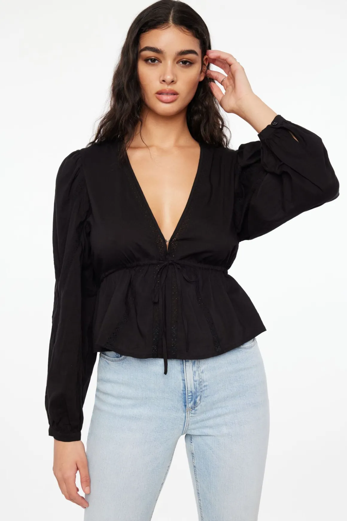 Blouses & Tops | Blouses & Tops-Dynamite Long Sleeve Peplum Blouse Black