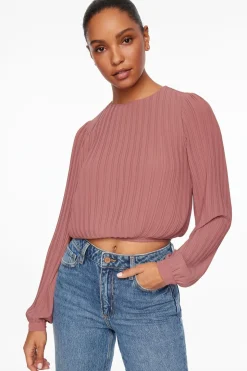 Blouses & Tops | Blouses & Tops-Dynamite Long Sleeve Pleated Top Burgundy