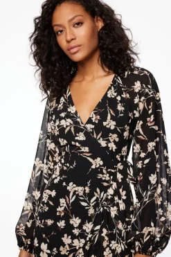 Dresses & Jumpsuits | Midi & Maxi Dresses-Dynamite Long Sleeve Ruffled Wrap Dress Black