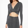 Tees & Tanks | Tees & Tanks-Dynamite Long Sleeve Slinky Crop Top Blue