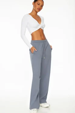 Tees & Tanks | Tees & Tanks-Dynamite Long Sleeve Twist Front Crop Top Gray