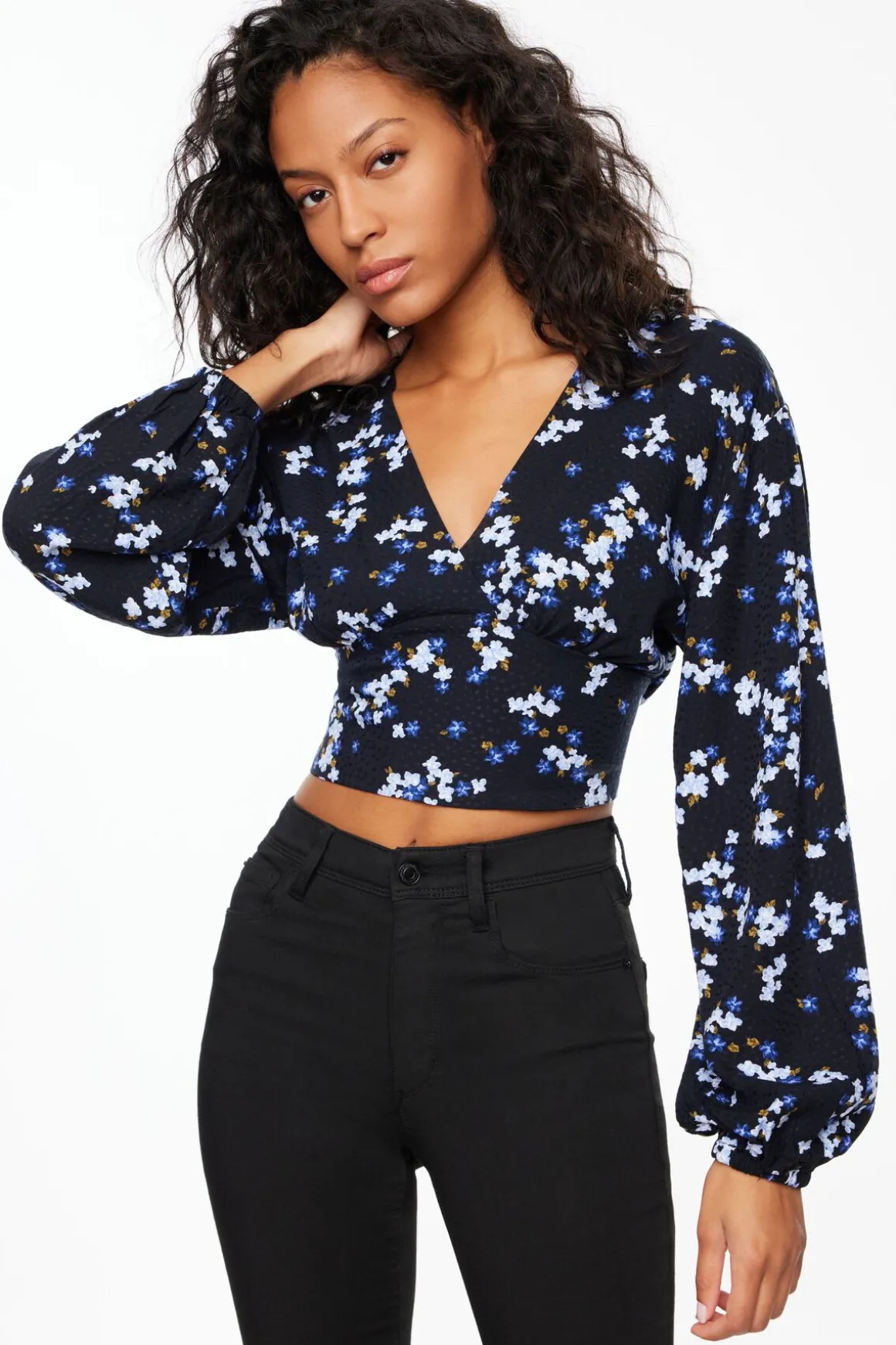 Blouses & Tops | Long Sleeve Tops-Dynamite Long Sleeve V-Neck Blouse Blue