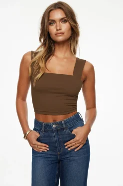 Tees & Tanks | Online Exclusives-Dynamite Lota Sculpt Tank Top Brown