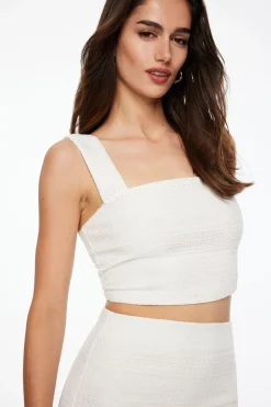 Tees & Tanks | Tees & Tanks-Dynamite Lota Textured Crop Tank Top White