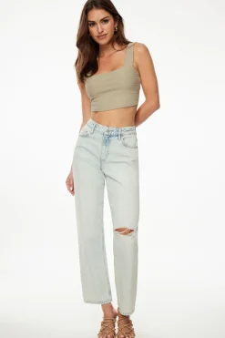 Tees & Tanks | Tees & Tanks-Dynamite Lota Textured Crop Tank Top Green