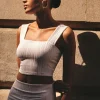 Tees & Tanks | Sleeveless Tops-Dynamite Lota Textured Square Neck Crop Top White