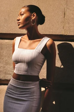 Tees & Tanks | Sleeveless Tops-Dynamite Lota Textured Square Neck Crop Top White