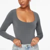 Tees & Tanks | Tees & Tanks-Dynamite Maren Sculpt Square Neck Bodysuit Blue