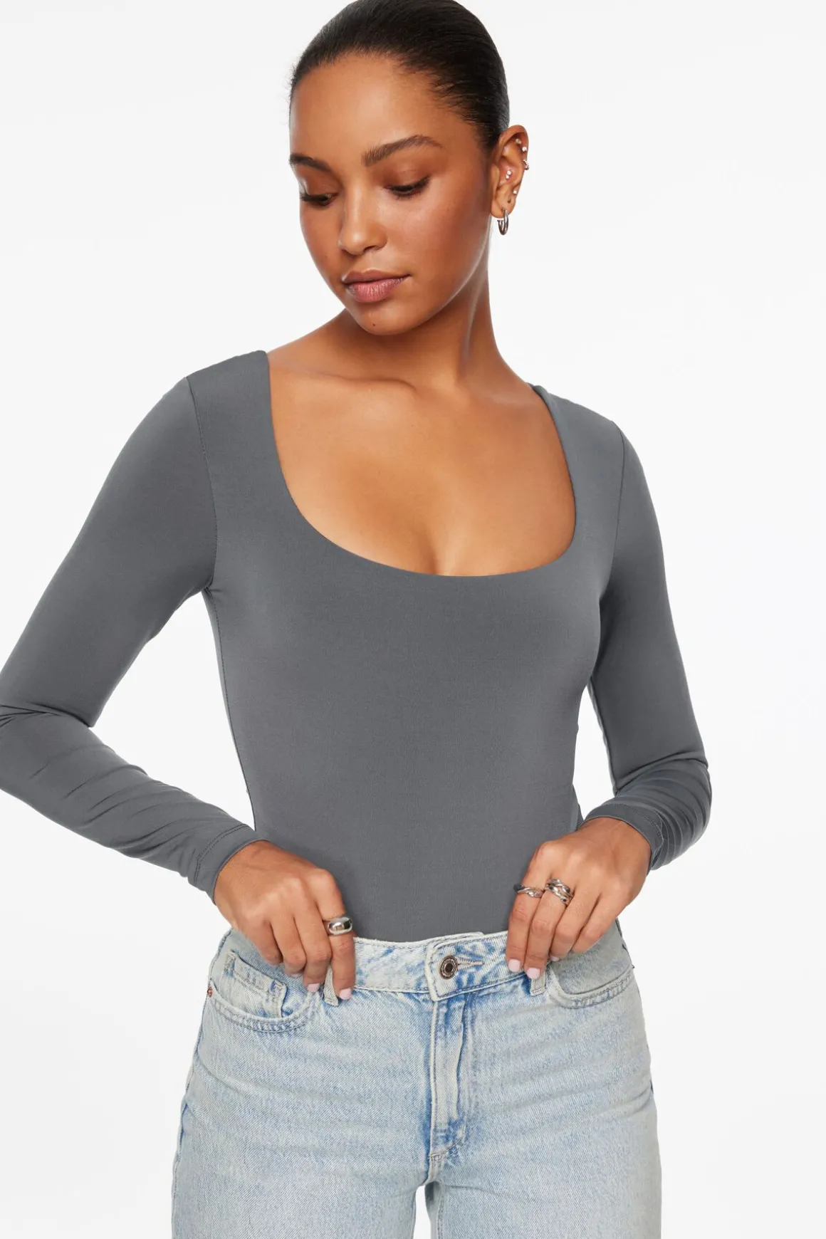 Tees & Tanks | Tees & Tanks-Dynamite Maren Sculpt Square Neck Bodysuit Blue
