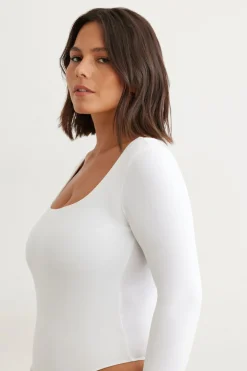 Tees & Tanks | Tees & Tanks-Dynamite Maren Sculpt Square Neck Bodysuit White