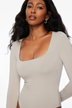 Tees & Tanks | Bodysuits-Dynamite Maren Sculpt Square Neck Bodysuit Gray