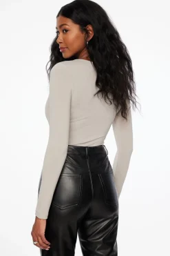 Tees & Tanks | Bodysuits-Dynamite Maren Sculpt Square Neck Bodysuit Gray