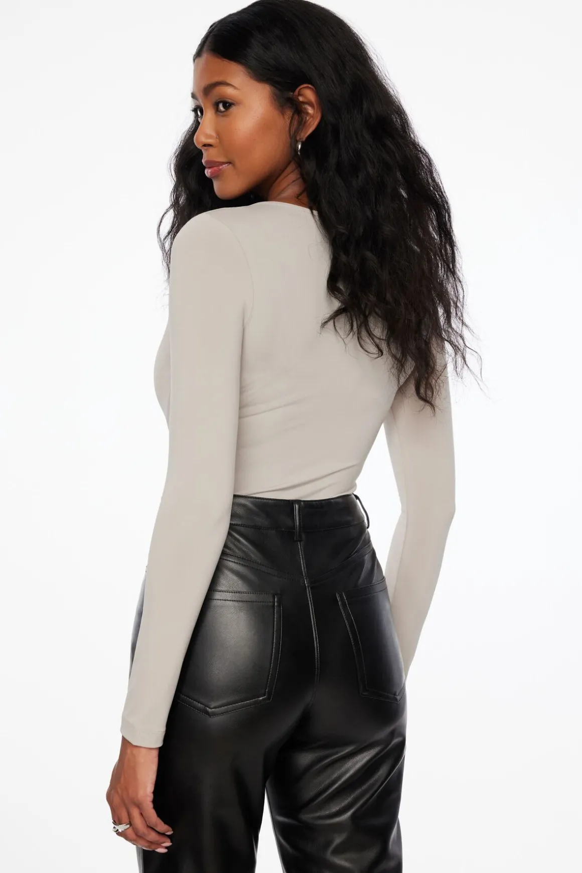Tees & Tanks | Bodysuits-Dynamite Maren Sculpt Square Neck Bodysuit Gray