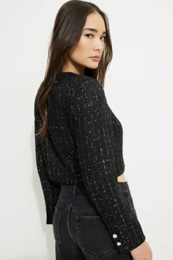 Blazers & Vests | Matching Sets-Dynamite Margaux Metallic Tweed Cropped Blazer Black