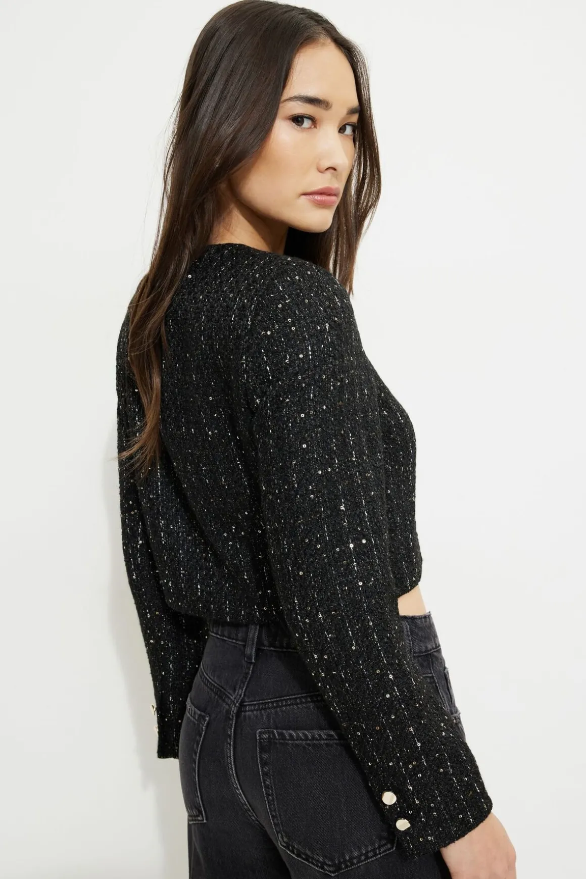 Blazers & Vests | Matching Sets-Dynamite Margaux Metallic Tweed Cropped Blazer Black