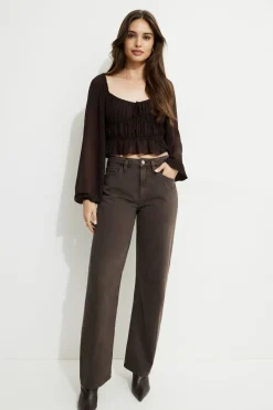 Blouses & Tops | Blouses & Tops-Dynamite Marilena Front Tie Blouse Brown