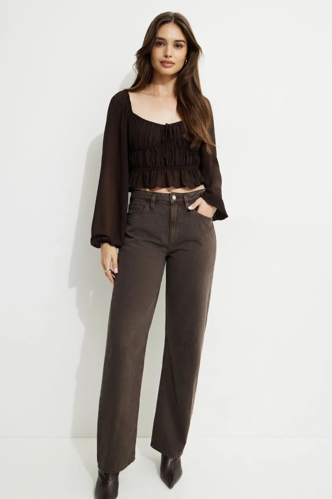 Blouses & Tops | Blouses & Tops-Dynamite Marilena Front Tie Blouse Brown