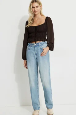 Blouses & Tops | Blouses & Tops-Dynamite Marilena Front Tie Blouse Brown