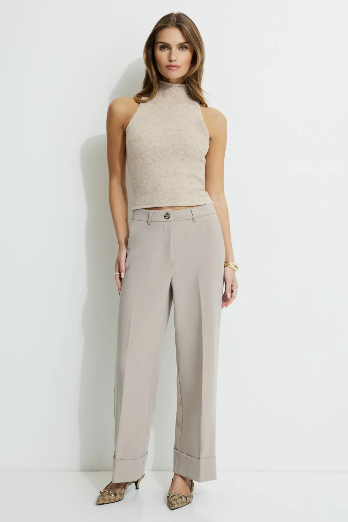 Pants | Straight Leg Pants-Dynamite Max Cuffed Ankle Pants Grey