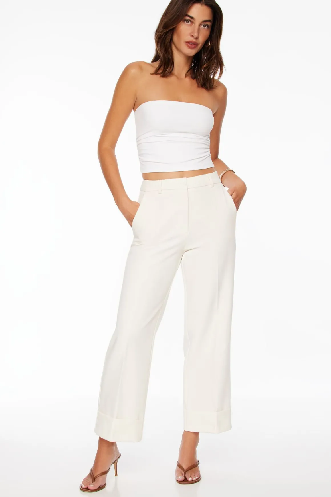 Pants | Straight Leg Pants-Dynamite Max Cuffed Ankle Pants White