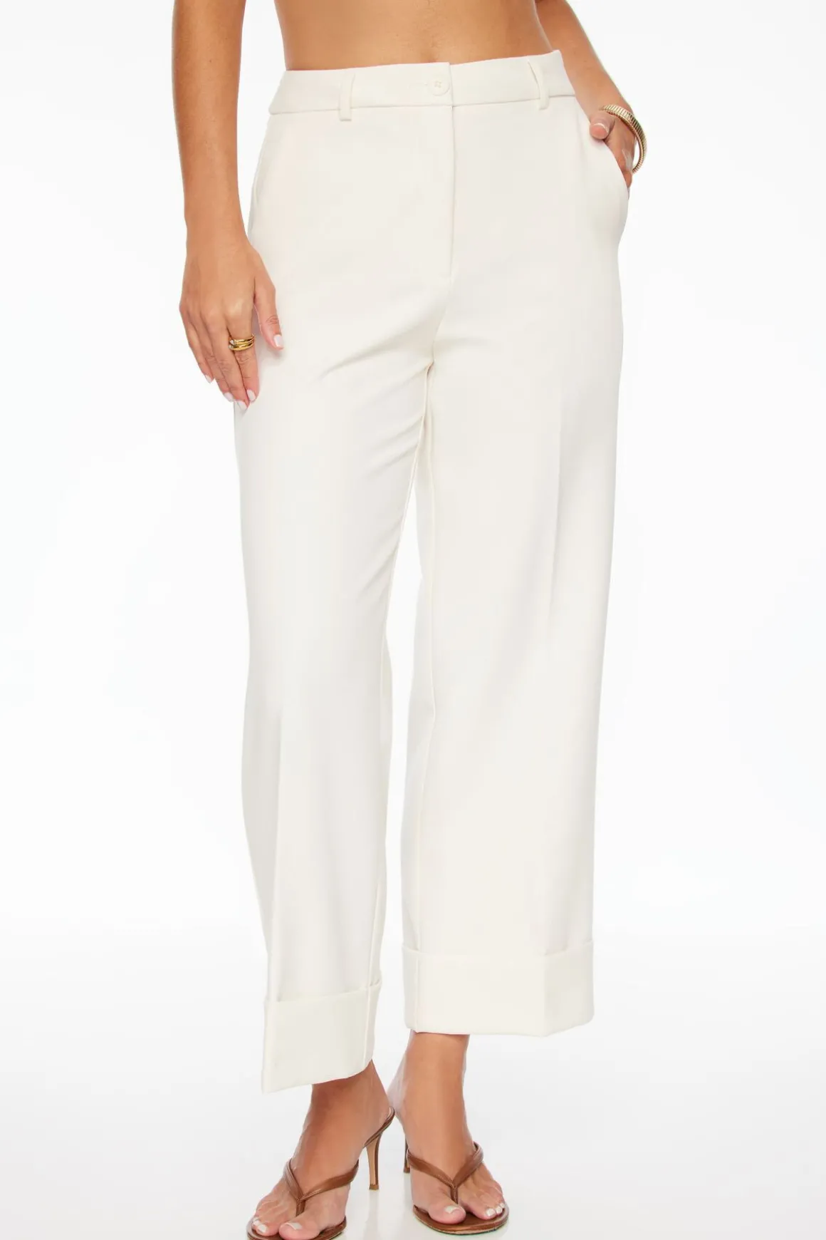 Pants | Straight Leg Pants-Dynamite Max Cuffed Ankle Pants White