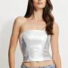 Online Exclusives | Matching Sets-Dynamite Metallic Faux Leather Tube Top Gray