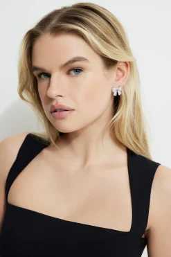 Earrings-Dynamite Micropavé Gem Bow Studs Gray
