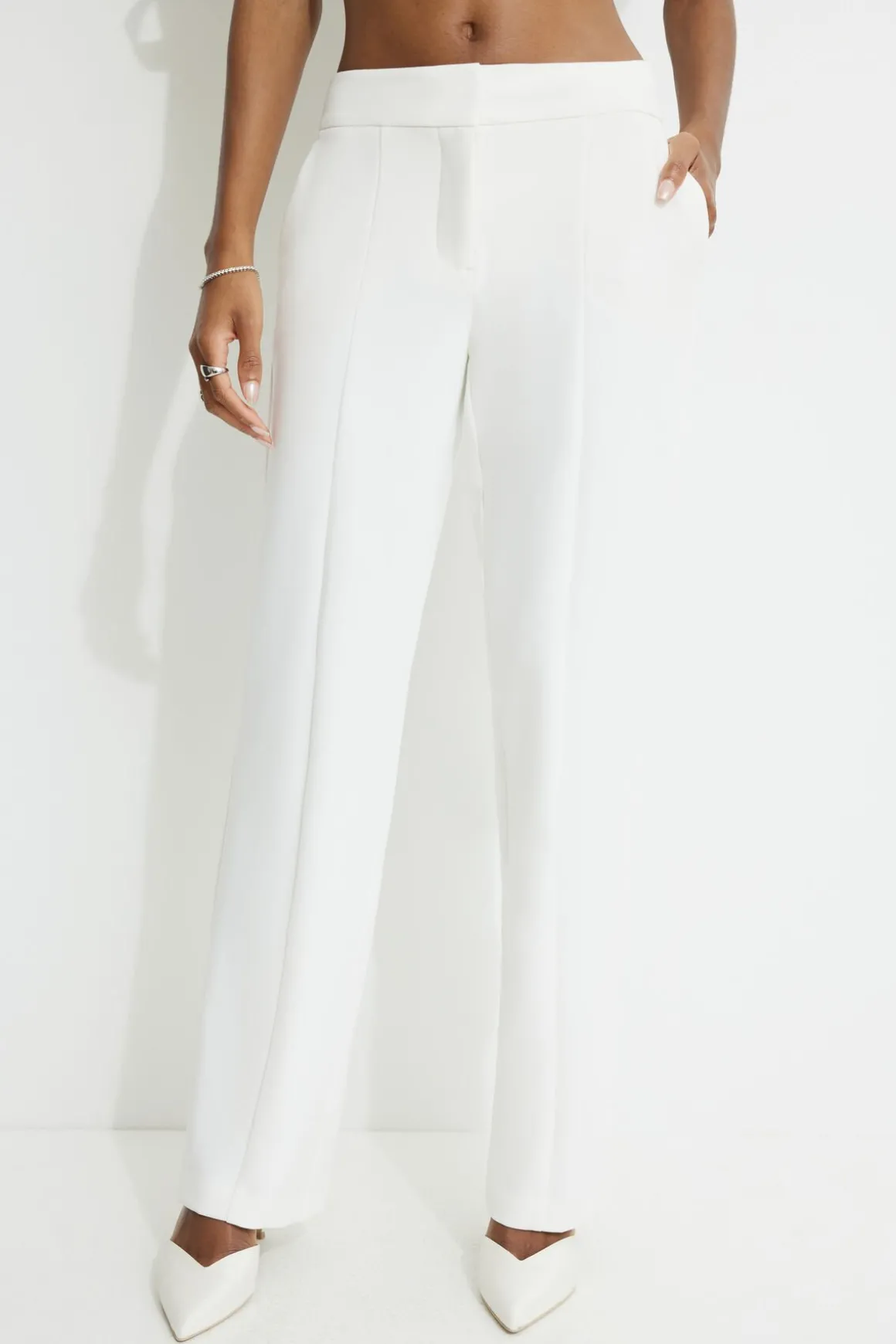Pants | Straight Leg Pants-Dynamite Mid Rise Straight Leg Pants White