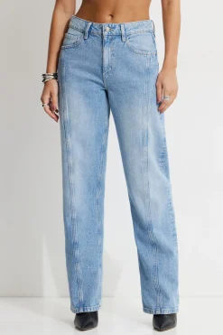 Jeans & Denim-Dynamite Mika Relaxed Straight Twisted Seam Jeans Blue