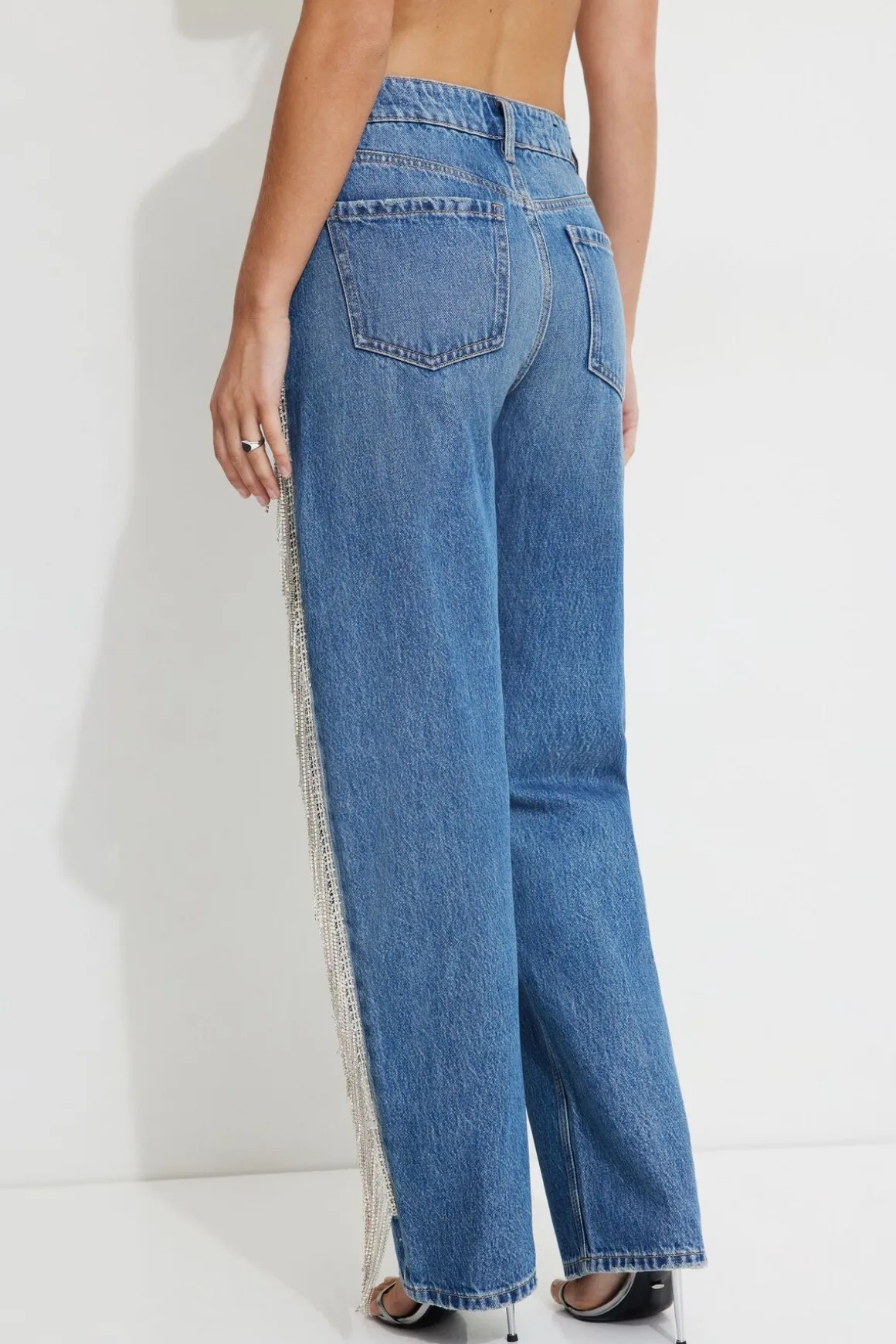 Jeans & Denim-Dynamite Mika Rhinestone Fringe Relaxed Straight Jeans Blue