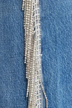 Jeans & Denim-Dynamite Mika Rhinestone Fringe Relaxed Straight Jeans Blue