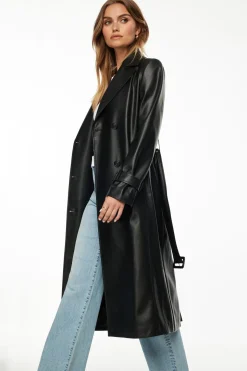 Coats & Jackets | Classic Coats-Dynamite Military Faux Leather Trench Coat Black