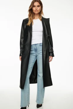 Coats & Jackets | Classic Coats-Dynamite Military Faux Leather Trench Coat Black