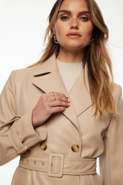 Coats & Jackets | Classic Coats-Dynamite Military Faux Leather Trench Coat Brown