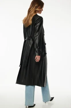 Coats & Jackets | Classic Coats-Dynamite Military Faux Leather Trench Coat Black