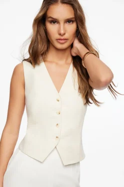 Blazers & Vests | Vests-Dynamite Millie Linen Four Button Vest Brown